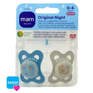 Chupeta MAM 0-6 Meses Brilha Escuro Original Night Dupla Azul Bebê Menino Infantil Recém Nascido
