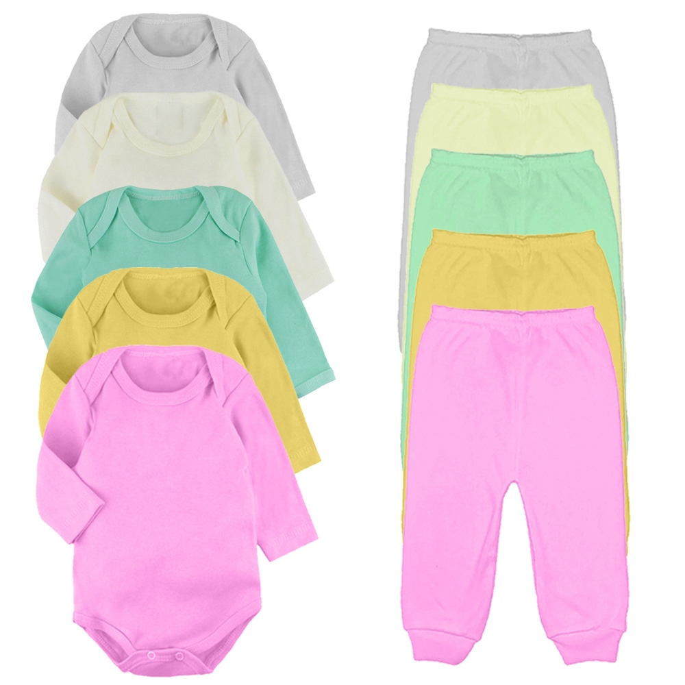 Kit Conjunto Body e Calça Bebês 10 Peças Menino e Menina