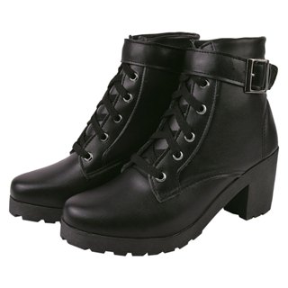 Coturno Feminino Cano Baixo Bota Blogueira Fivela Salto Alto