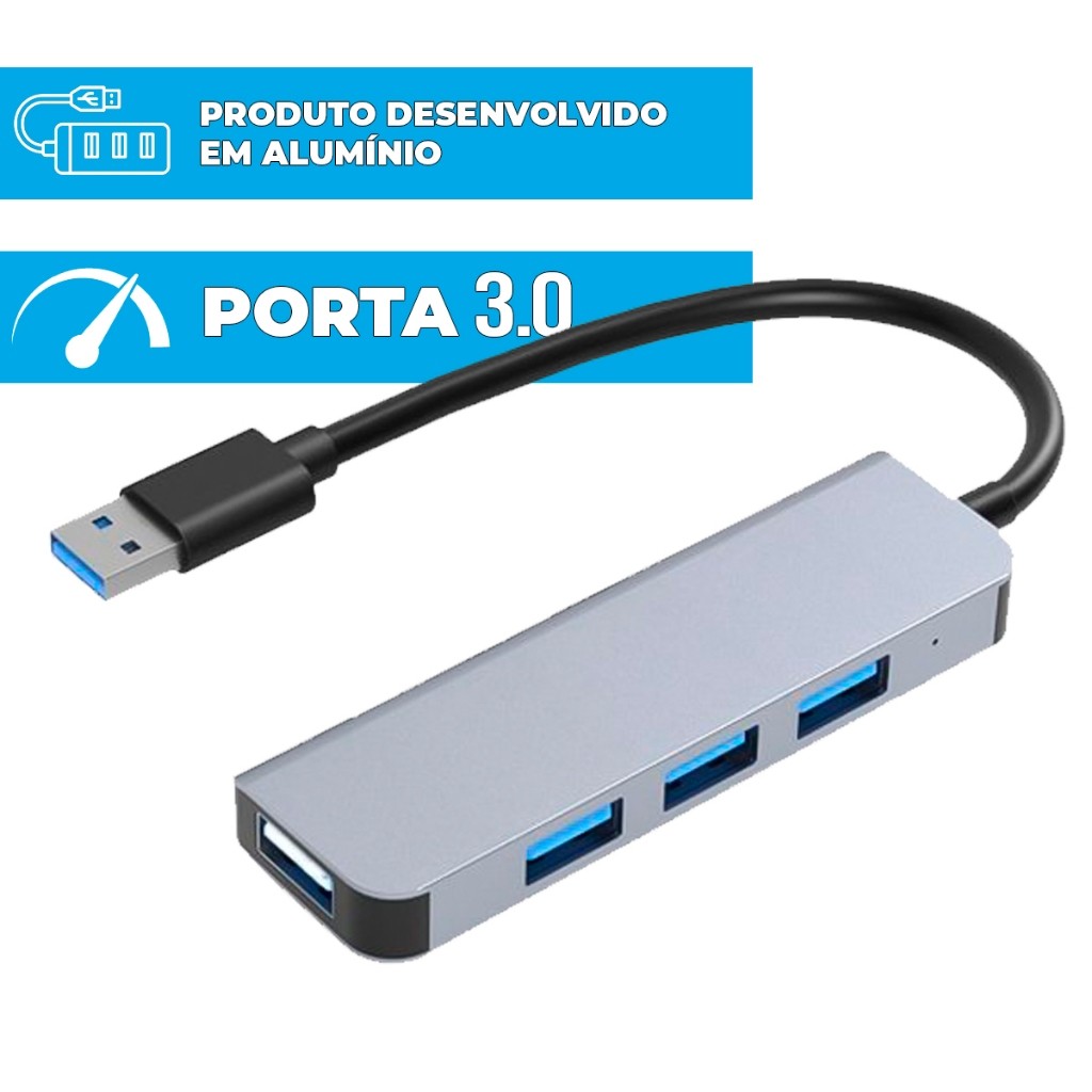 Régua Hub USB 3.0 4 Portas Alta Velocidade Até 5 Gbps Uso Notebook Computador Macbook