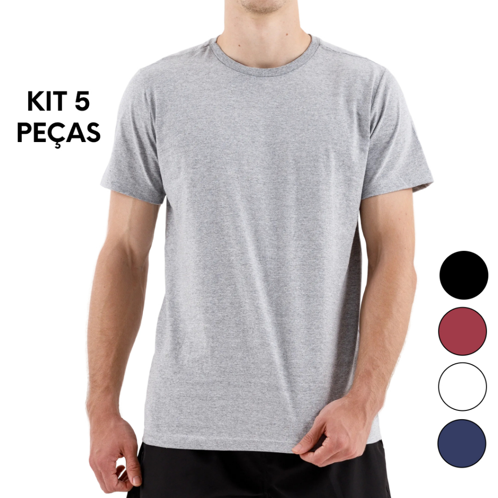 KIT 5 Camiseta Masculina Lisa Básica 100% Algodão