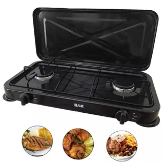 Fogão Cooktop Fogareiro 2 Bocas a Gás Bak Camping Pescaria Acampamento Portátil Preto