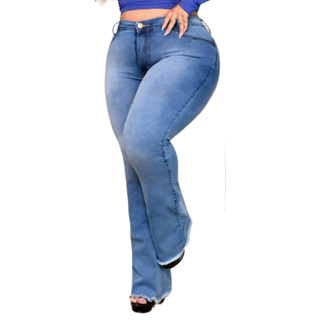 Calça Flare Feminina Jeans Com Licra Cintura Alta Preta Lisa 28 - Preto