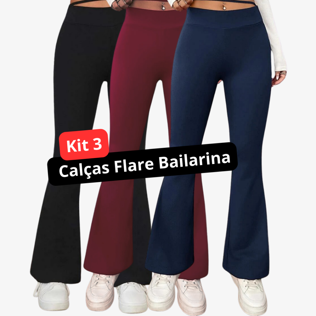 Kit com 3 Legging Feminina Esportiva Peluciada Flare Bailarina - Compre  Agora