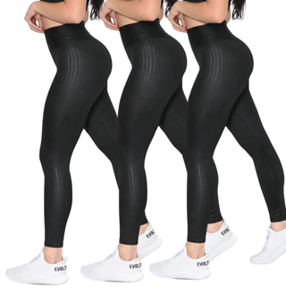 Kit 3 leggings 3d fitness cós alto cor preto ideal para treino