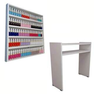 Kit Para Manicure Com Mesa Bancada e Prateleira Expositora de Esmaltes