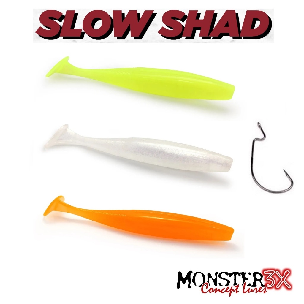 Isca Soft Monster 3x Slow Shad 12cm 3 Unidades + Anzol Offset