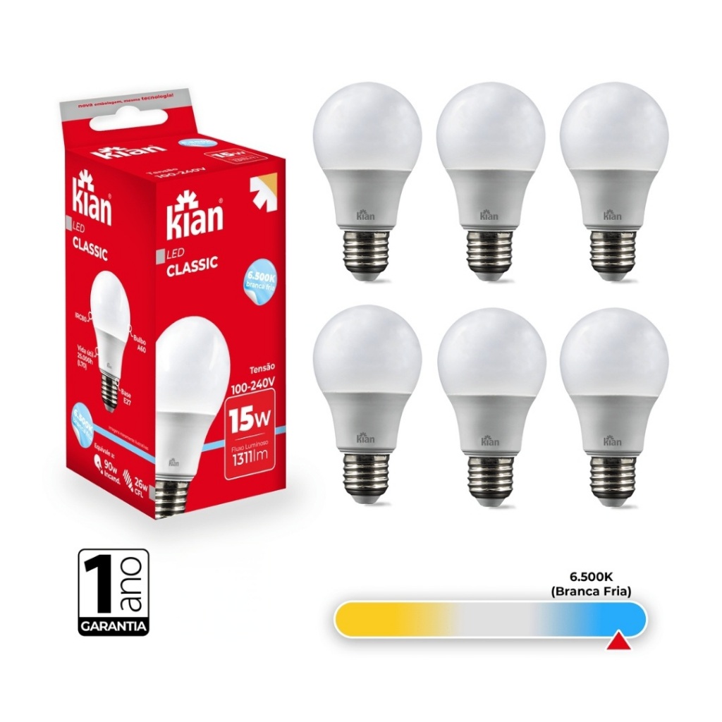Lâmpada Led 6w 9w 12w 15w 20w 40w Kian 6500k Luz Branco Fria E27