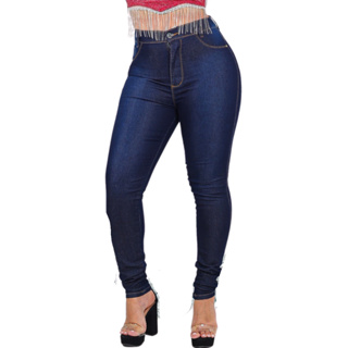 Calças Femininas Jeans Com Cós Alto Que Vai Até o Umbigo Com Elastano