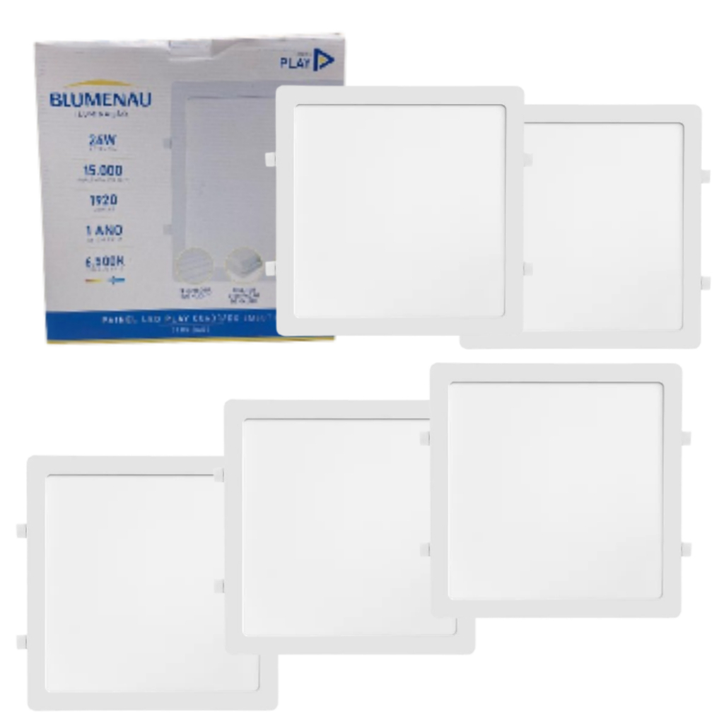 Kit C/ 5 Painel De Led 24w Emb Quadrado 6500k Alum Biv.