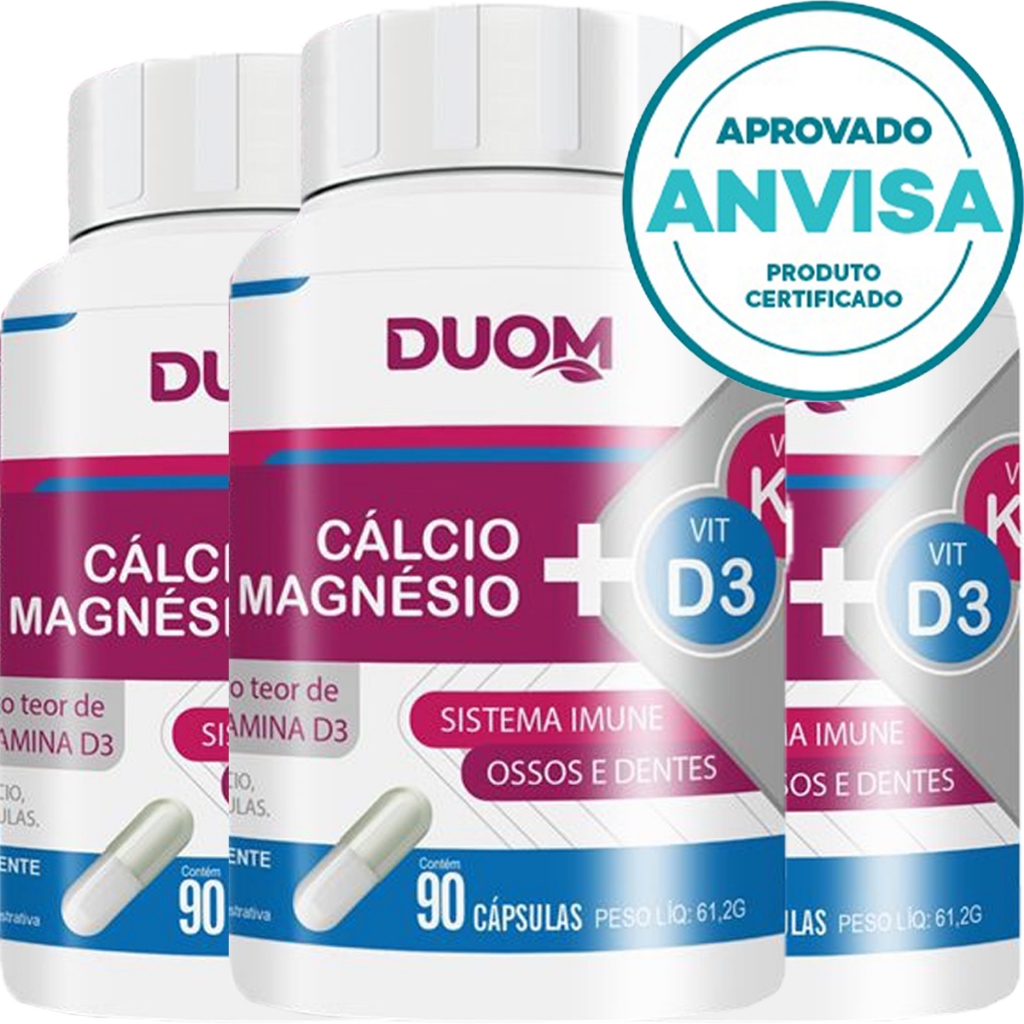 KIT 3x Cálcio + Magnésio + Vitamina K2 + Vitamina D3 - 90 Cápsulas ...