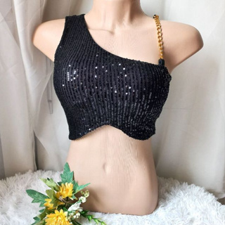 Cropped Feminino Paete com corrente e Bojo, Blusinha Feminina Carnaval, festa, balada
