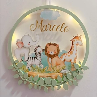 Porta Maternidade Safari Acrílico e Espelho Led