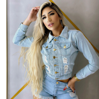 Jaqueta Jeans Feminina Cropped