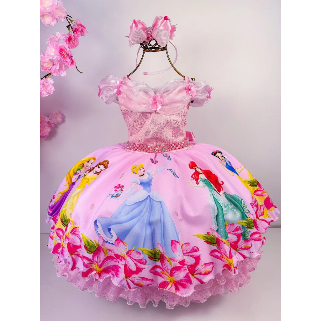 Vestido Princesa Tematico Princesas Disney Rosa Luxo. | Shopee Brasil