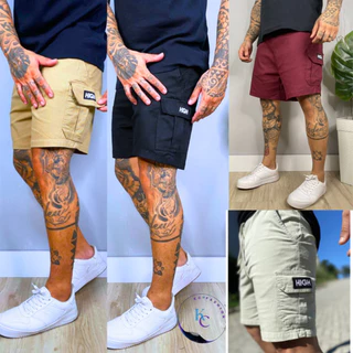 Short Bermuda Sarja Cargo PRETA Masculino Street Casual dia a dia academia modelo curto Premium