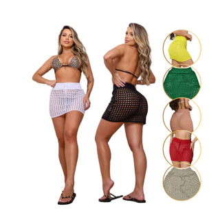 Saída De Praia Saia Curta Em Tricô Perfurada Varias Cores