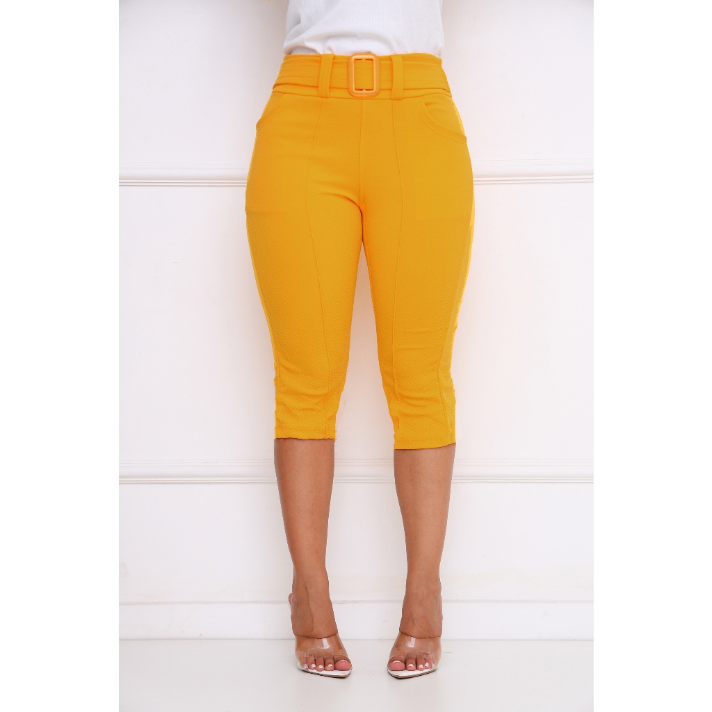 Calça Feminina Capri Malha Crepe Cintura Alta