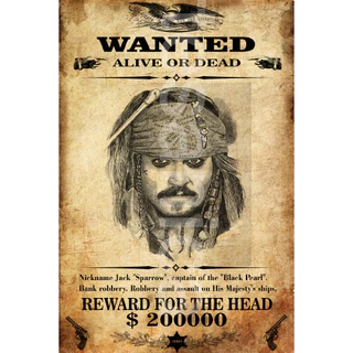 1 Pôster Jack Sparrow - Cartaz Procurado - Capitão Jack Sparrow - Quadro Piratas Do Caribe Decoração