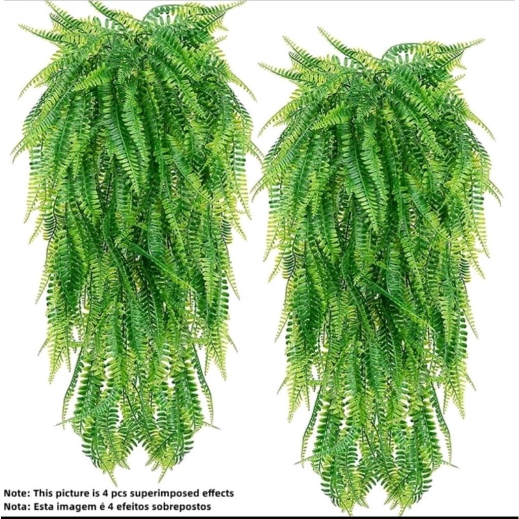 2 Folha de Samambaia Artificial 80cm Pendurada Verde Artificial