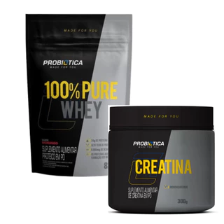 Kit 1x Whey 100%Pure 900g Refil + 1x Creatine Pura 300g Probiotica