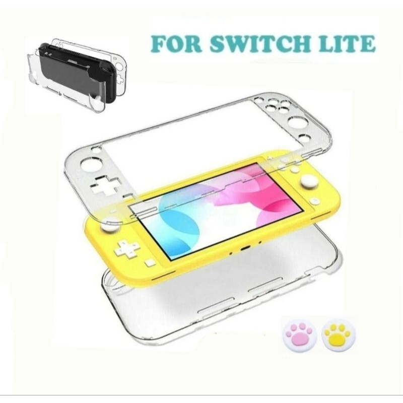 Capa Acrílico Transparente + 1 Par Grips Branco/Pata rosa,amarelo para Nintendo Switch Lite