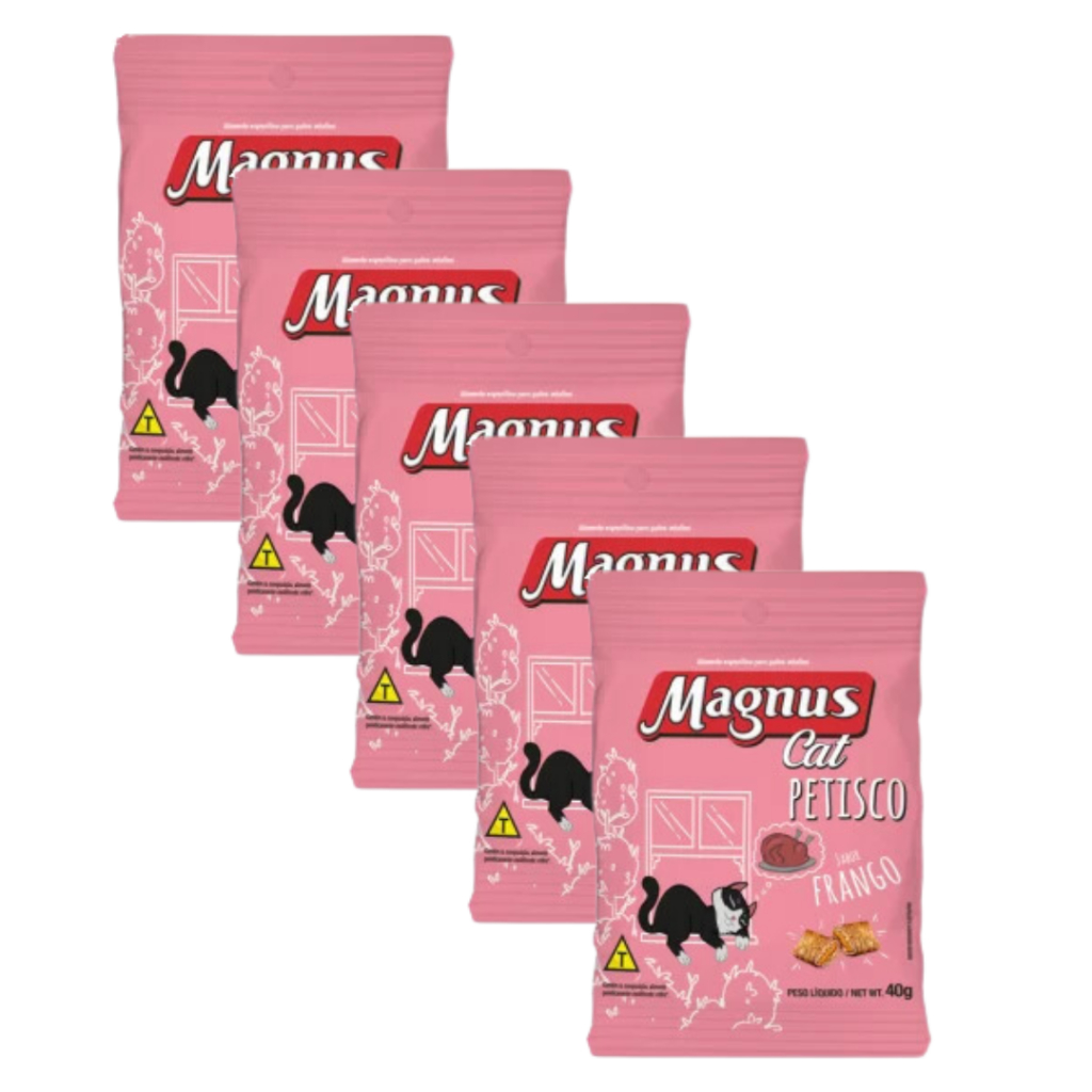 petisco de gato sabor frango kit 5 unidades magnus em Oferta na Shopee