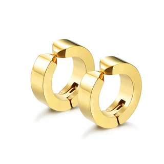 Par De Brincos Masculino/Feminino Pressão Argola Aço Inox Dourado 4mm
