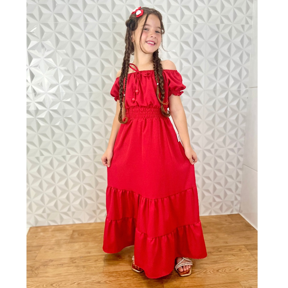Vestido Longo Infantil Juvenil Com Manguinha Ciganinha Luxo | Shopee Brasil