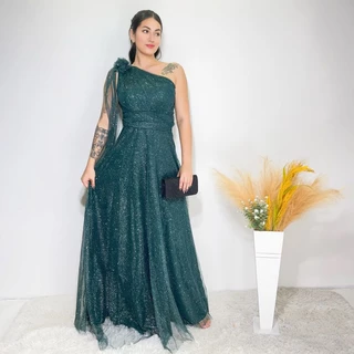 vestido longo de festa tule brilho forrado 0555 em Oferta na Shopee