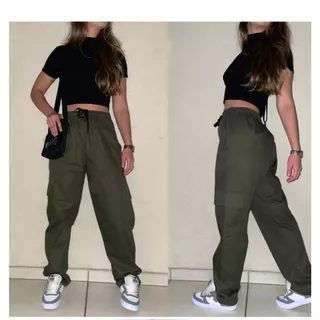 calça cargo feminina skatista larga com bolsos