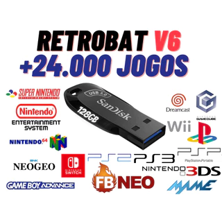 Pendrive Usb 3.0 Retrobat Batocera 128Gb 56 Sistemas Pc Windows Sem boot