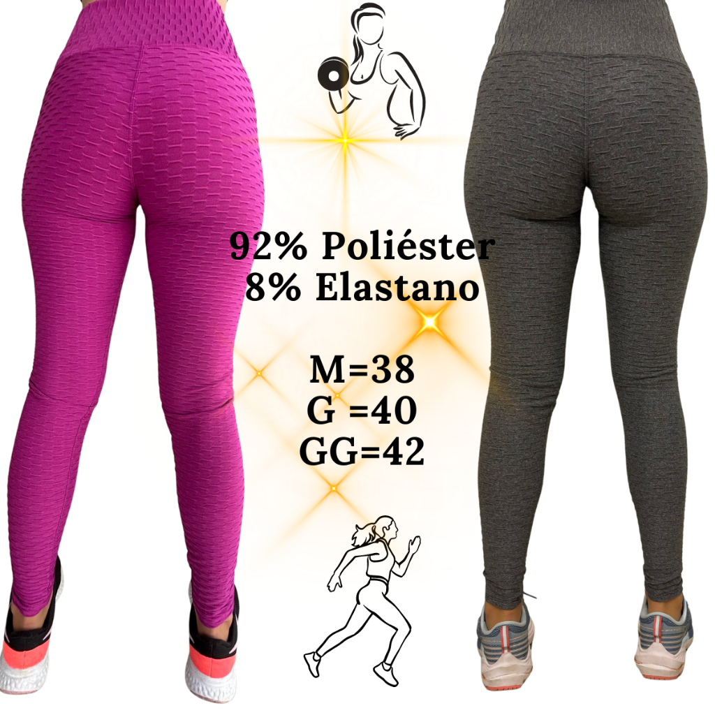 KIT 2 CALÇA FEMININA LEGGING ACADEMIA CINTURA ALTA BOLHA MODELA BUMBUM FLOCADA DISFARÇA CELULITE