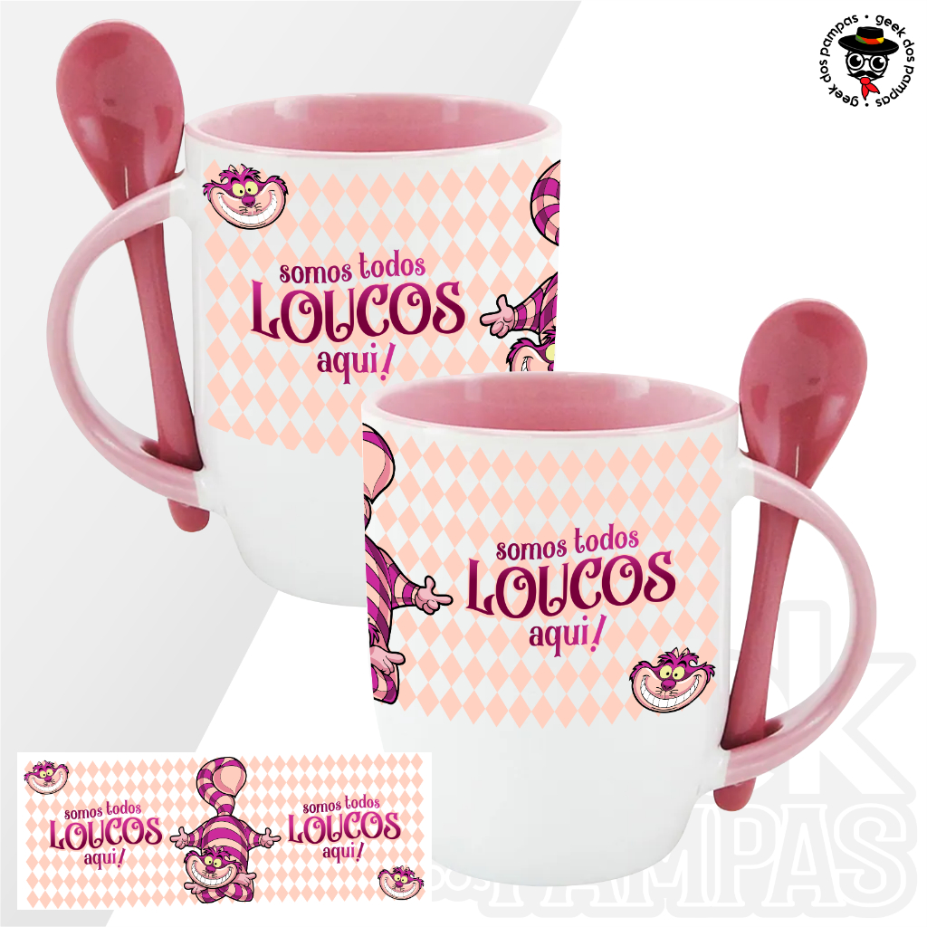 Caneca de Cerâmica com Colher Frases de Alice