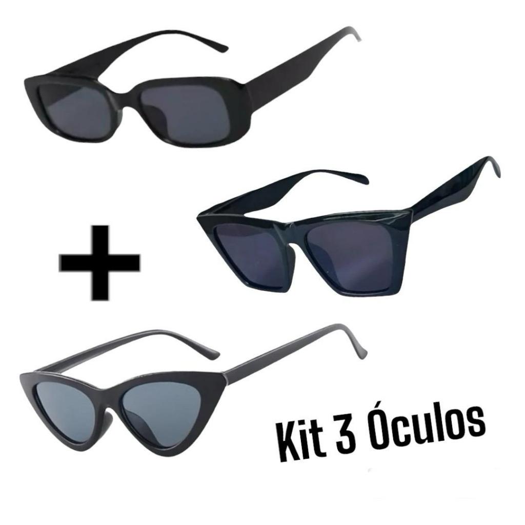 Kit 3 óculos de sol retangular gatinho retro blogueiras