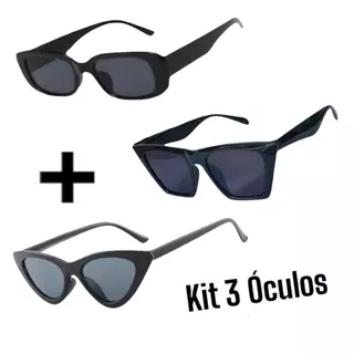 Kit 3 óculos de sol retangular gatinho retro blogueiras