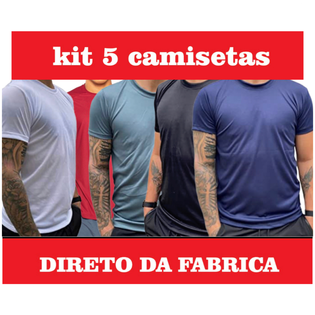 kit 5 camisetas dryfit masculina lisa academia