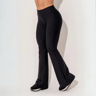 Calça Legging Bailarina Flare Peluciada Wide Leg Cós Alto e Zero Transparência Suplex