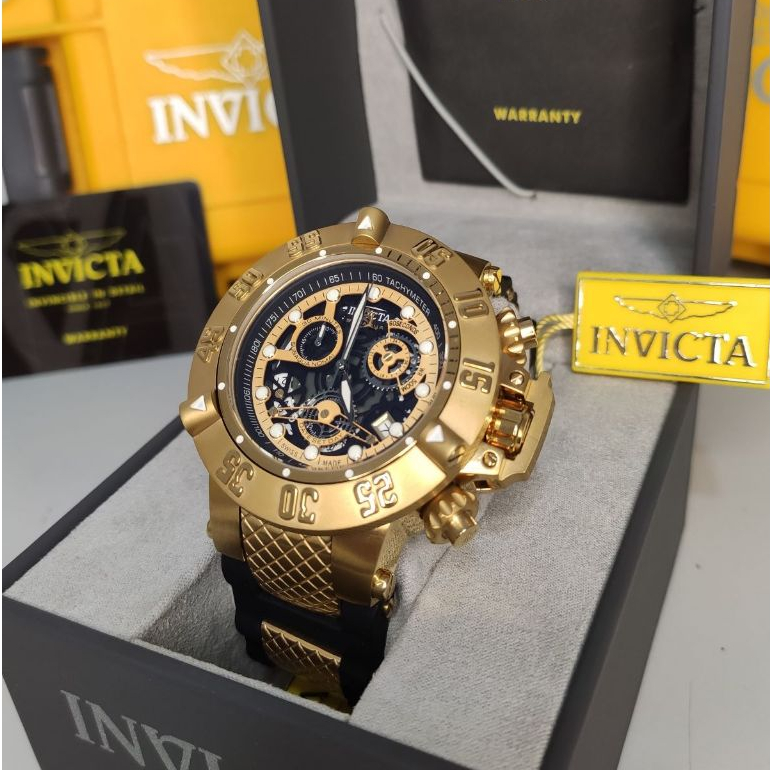 Relógio Masculino Invicta Subaqua 18526 Pulseira Pretae Dourado a Prova D'água Original