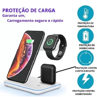 Carregador 3 em 1 Magnetico Sem Fio Carregador Indução (wireless) 15w base carregador indução