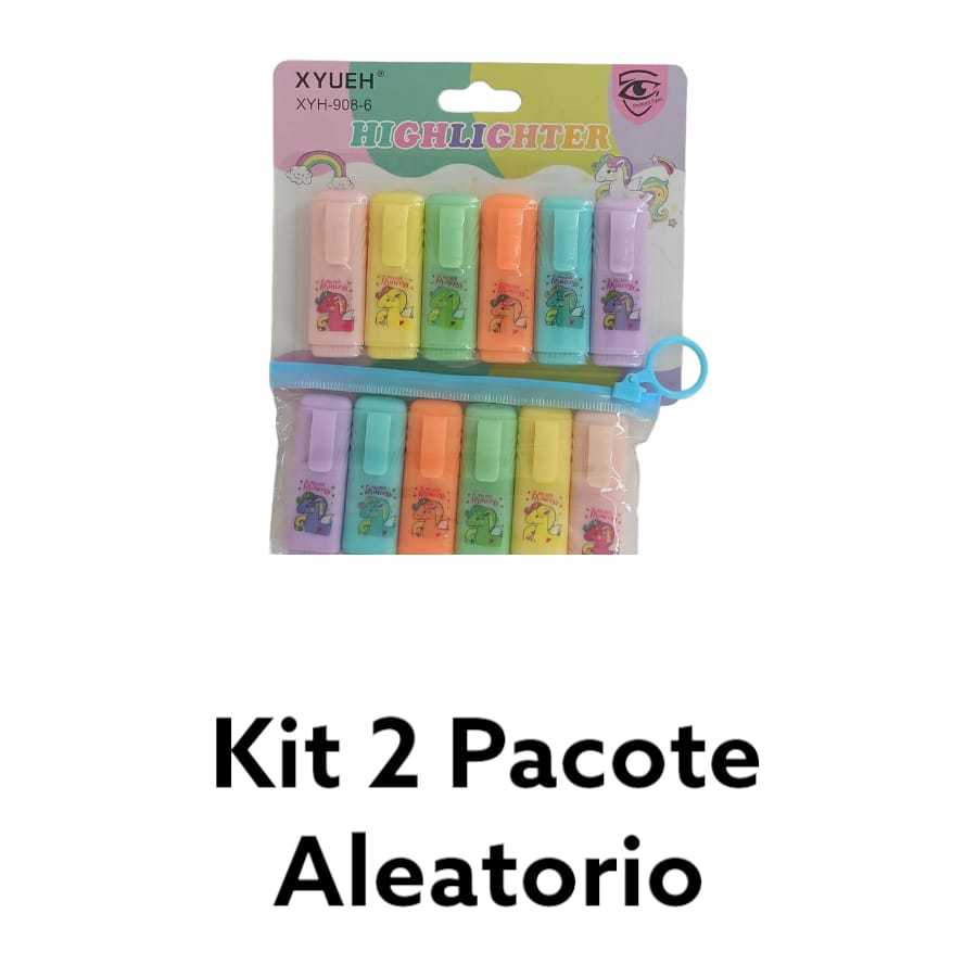 Kit 3 pacote Conjunto de 6 Marcadores de marca Texto Unicornio em 6 ...