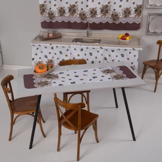 Jogo De Cozinha Kit 8 Peças Tecido Oxford Estampado Cortina De Pia Janela
