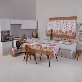 Jogo De Cozinha Toalha De Mesa Cortina Para Janela Casa Decoração Tecido Oxford 10 Peças