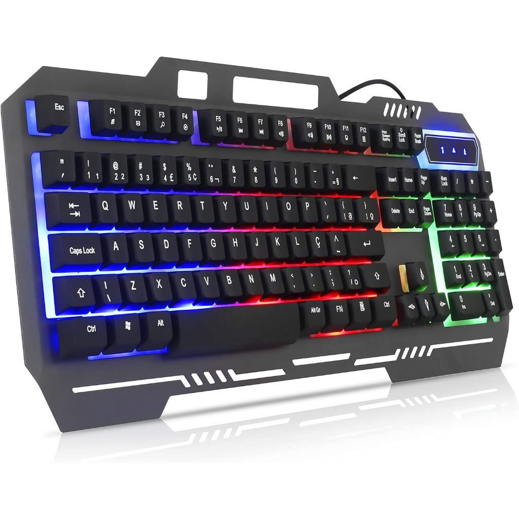 Teclado Semi Mecânico Metal Gamer Multimídia Led Rgb Usb Abnt2 Anti Ghosting Com Suporte Celular 5089