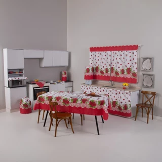 Jogo De Cozinha Completo 10 Peças Cortina De Pia Janela Toalha De Mesa Envio Imediato