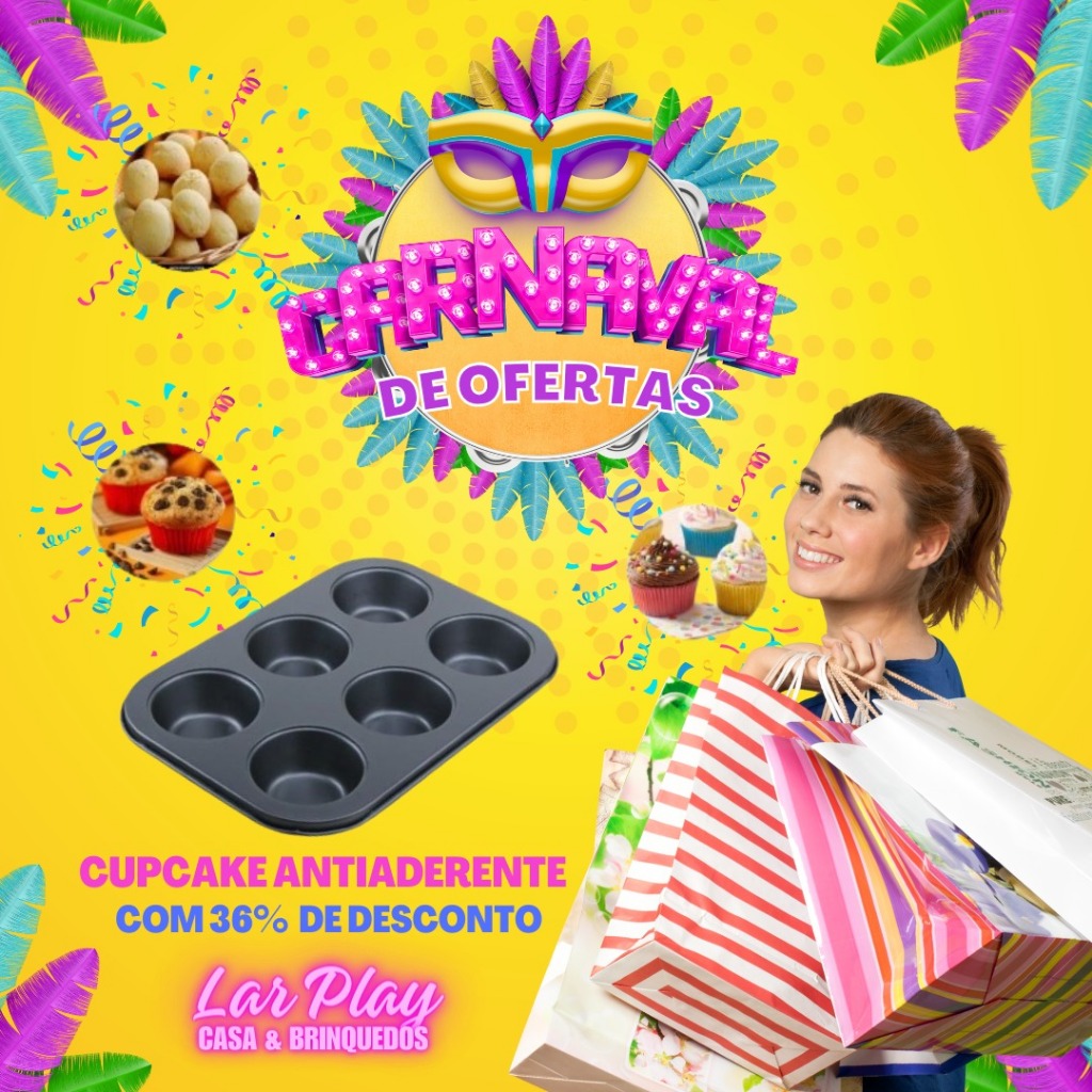 Forma Cupcake Antiaderente com 6 Cavidades Muffins Bolos Pão De Queijo