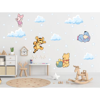 Adesivo De Parede Ursinho Pooh Baby E Amigos Quarto Bebê Estrelas E Nuvens