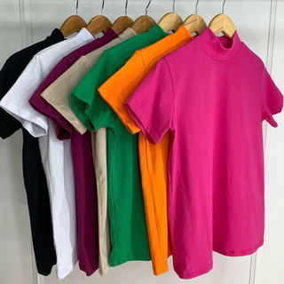 T-shirt Básica Camiseta Gola Alta Lisa Manga Curta Zara em Oferta na Shopee