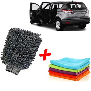 Kit de Lavar Carro Moto Limpeza automotiva Luva +5 Pano Microfibra