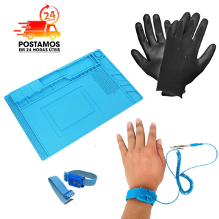 Kit AntiEstático Luva Manta Pulseira Profissional Para técnico Manutenção Reparo Eletrônico Celular Notebook Video Game